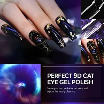 modelones 9D Cat Eye Gel Nail Polish Set - 2 Pcs Black Gel Nail Polish Blue Chameleon Magnetic Galaxy Glitter Galactic Effect Magic Gel Polish with Magnet Stick Soak Off LED Gel Nail Polish Nail Art