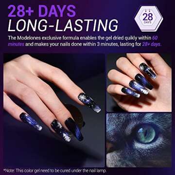 modelones 9D Cat Eye Gel Nail Polish Set - 2 Pcs Black Gel Nail Polish Blue Chameleon Magnetic Galaxy Glitter Galactic Effect Magic Gel Polish with Magnet Stick Soak Off LED Gel Nail Polish Nail Art