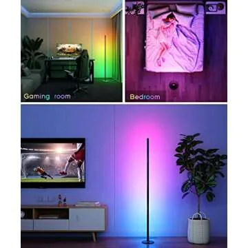 GonHui Corner Floor Lamp, LED Smart Floor Lamp Compatible with Alexa, Color Changing Ambience Light with Music Sync, Modern Corner Lit Standing Lamp for Living Room Bedroom Gaming Room(Black)