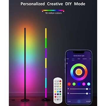 GonHui Corner Floor Lamp, LED Smart Floor Lamp Compatible with Alexa, Color Changing Ambience Light with Music Sync, Modern Corner Lit Standing Lamp for Living Room Bedroom Gaming Room(Black)