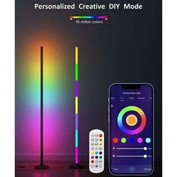 GonHui Corner Floor Lamp, LED Smart Floor Lamp Compatible with Alexa, Color Changing Ambience Light with Music Sync, Modern Corner Lit Standing Lamp for Living Room Bedroom Gaming Room(Black)