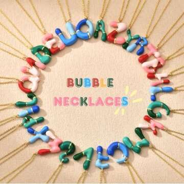 Kainier Bubble Letter Initial Necklace for Women, Colorful Balloon Alphabet Name Pendant Dainty Cute 14K Gold Plated Necklaces Jewelry Gifts…