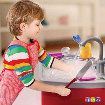 Play22 17 Pc Kids Play Sink with Running Water - Kitchen Sink Toy - Toddler Sink Toy with Real Fauce...