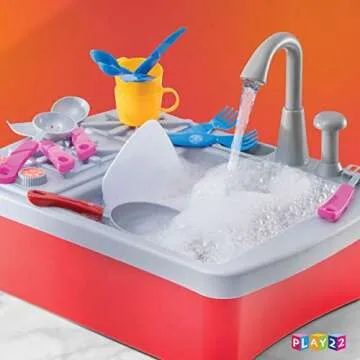 Play22 17 Pc Kids Play Sink with Running Water - Kitchen Sink Toy - Toddler Sink Toy with Real Faucet & Drain, Dishes, Utensils - Play Cooking Stove W/Pan - Kitchen Toys for Toddlers & Kids