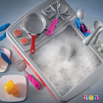 Play22 17 Pc Kids Play Sink with Running Water - Kitchen Sink Toy - Toddler Sink Toy with Real Faucet & Drain, Dishes, Utensils - Play Cooking Stove W/Pan - Kitchen Toys for Toddlers & Kids