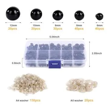 Vanblue Safety Eyes 150Pcs 6-12 mm Plastic Safety Eyes with Washers Craft Eyes for Amigurumi Stuffed...