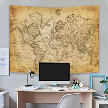 Old World Map Tapestry, Vintage World Map Geographical Distribution Tapestry Wall Hanging, Brown Historical Atlas Educational World Map Poster for Wall Classroom Bedroom Living Room Office 60x40 Inch