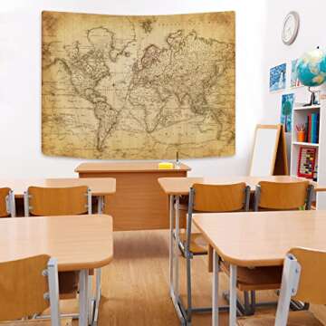 Old World Map Tapestry, Vintage World Map Geographical Distribution Tapestry Wall Hanging, Brown Historical Atlas Educational World Map Poster for Wall Classroom Bedroom Living Room Office 60x40 Inch