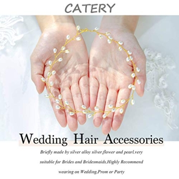 Elegant Catery Bride Gold Pearl Headband for Weddings