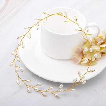 Elegant Catery Bride Gold Pearl Headband for Weddings