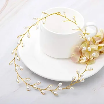 Elegant Catery Bride Gold Pearl Headband for Weddings