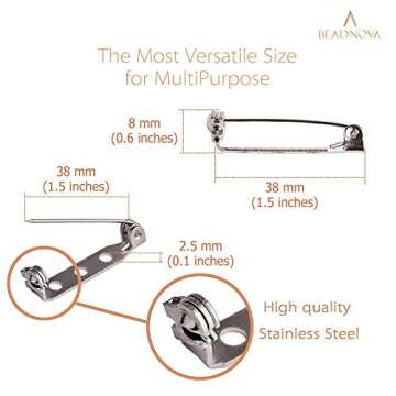 BEADNOVA Brooch Pin Back 60pcs Bar Pin Back 1.5 Inch Clasp Pinback Brooch Backings for Crafts Badge ...