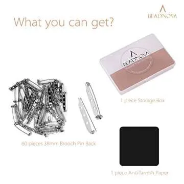 BEADNOVA Brooch Pin Back 60pcs for Crafting & Jewelry