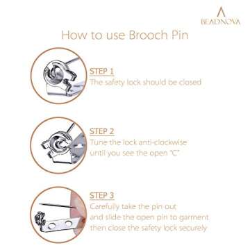 BEADNOVA Brooch Pin Back 60pcs Bar Pin Back 1.5 Inch Clasp Pinback Brooch Backings for Crafts Badge Name Tag DIY Jewelry Making and Craft (60 Pcs, Silver Color)