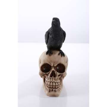 Pacific Giftware Perched Raven On Skull Poe Raven Figurine Halloween Home Decor Gift