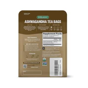FGO Organic Ashwagandha Tea Bags - Premium Herbal Caffeine-Free Tea, 20 Count