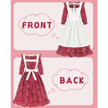 Aoiviss Pioneer Girls Dress Floral Colonial Prairie Costumes for Little Kids with Apron and Bonnet, ...