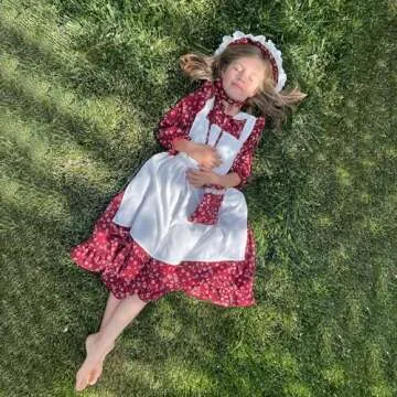 Aoiviss Pioneer Girls Dress Floral Colonial Prairie Costumes for Little Kids with Apron and Bonnet, Dark Red