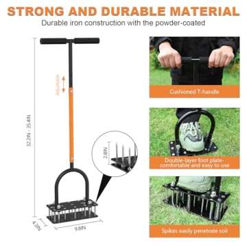 GAINO Lawn Aerator & Aerator Lawn Tool - Manual Yard Aerator for Lawn with 15 Spikes, Automatic Dirt...