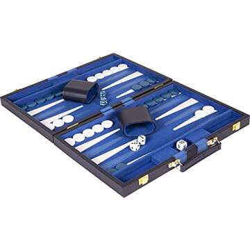 Backgammon Set 11 inch, Small - Classic Board Game for Adults and Kids with Premium Leather Case - Includes Strategy & Tip Guide (Blue)