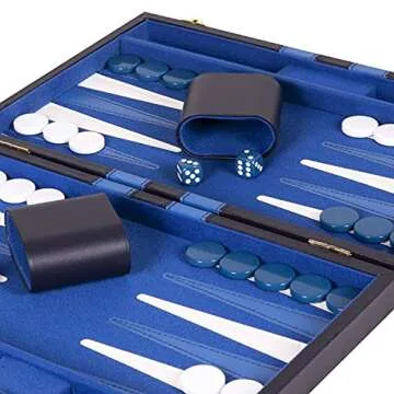 Backgammon Set 11 inch, Small - Classic Board Game for Adults and Kids with Premium Leather Case - Includes Strategy & Tip Guide (Blue)