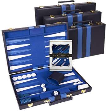 Backgammon Set 11 inch, Small - Classic Board Game for Adults and Kids with Premium Leather Case - Includes Strategy & Tip Guide (Blue)