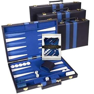 Backgammon Set 11 inch, Small - Classic Board Game for Adults and Kids with Premium Leather Case - Includes Strategy & Tip Guide (Blue)