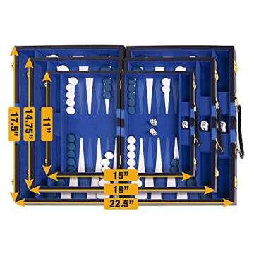Backgammon Set 11 inch, Small - Classic Board Game for Adults and Kids with Premium Leather Case - Includes Strategy & Tip Guide (Blue)