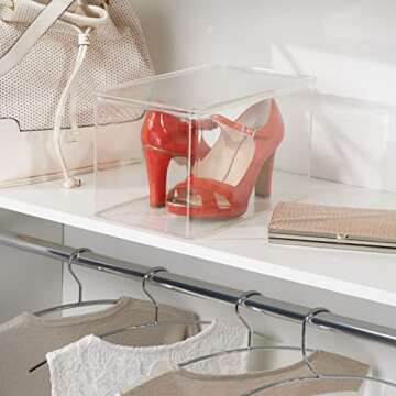 mDesign Set of 6 Shoe Storage Boxes — Stackable Plastic Shoe Boxes for Wedges, Pumps, Athletic Shoes — Practical Storage Box with Lid — Clear