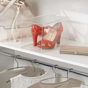 mDesign Set of 6 Shoe Storage Boxes — Stackable Plastic Shoe Boxes for Wedges, Pumps, Athletic Shoes — Practical Storage Box with Lid — Clear