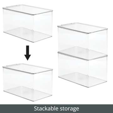 mDesign Set of 6 Shoe Storage Boxes — Stackable Plastic Shoe Boxes for Wedges, Pumps, Athletic Shoes — Practical Storage Box with Lid — Clear
