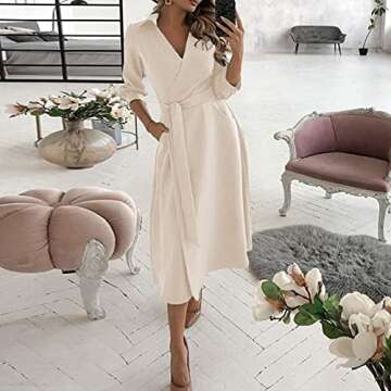 Summer Clothes, Winter Dresses for Women 2023 Vestidos para Mujer Casuales Y Elegantes Juveniles Cortos Cute Outfits to Wear Fashion Women's Casual Lapel Solid Color Seven-Part (M, Beige)