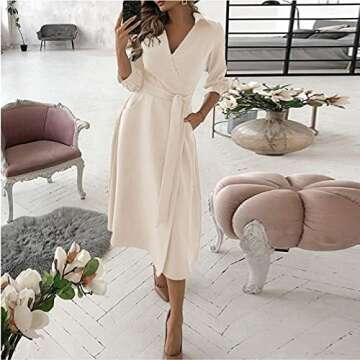 Summer Clothes, Winter Dresses for Women 2023 Vestidos para Mujer Casuales Y Elegantes Juveniles Cortos Cute Outfits to Wear Fashion Women's Casual Lapel Solid Color Seven-Part (M, Beige)