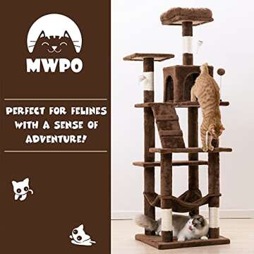 MWPO 63.8 inches Multi-Level Cat Tree for Large Cats with Sisal-Covered Scratching Posts, Padded Pla...