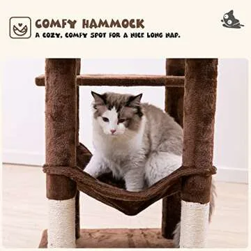 MWPO 63.8 inches Multi-Level Cat Tree for Large Cats with Sisal-Covered Scratching Posts, Padded Platform, Hammock and Condo,Stable Cat Tower Cat Condo Pet Play House (Brown)