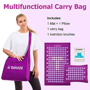 TUYOI Acupressure Mat and Pillow Set,Natural Coconut Palm,Eco-Friendly Acupressure Body Mat for Back and Neck Pain Relief, Muscle Relaxation with Free Tote Bag