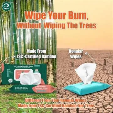 ECO SOUL Bamboo Flushable Extra-Large Adult Wipes - 384 Count | Eco-Friendly & Compostable