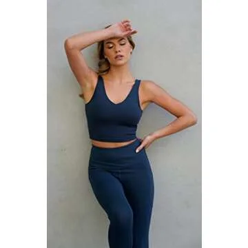 90 Degree By Reflex Power Flex Yoga Pants - High Waist Squat Proof Ankle Leggings with Pockets for Women - Alpine Iris - Large