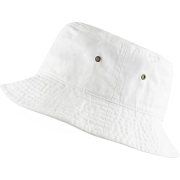 Bucket Hat - Unisex 100% Cotton & Denim UPF 50 Packable Summer Travel Beach Sun Hat (L/XL, White)