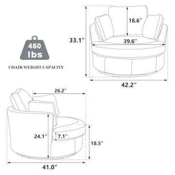 Oversized Swivel Accent Round Chair Modern Chenille Upholstered Sofa Chair with 3 Pillow 360 Swivel ...