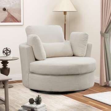 Oversized Swivel Accent Round Chair Modern Chenille Upholstered Sofa Chair with 3 Pillow 360 Swivel Lounge Chair Cozy Club Leisure Chair for Living Room Bedroom Home Office (Chenille Beige)
