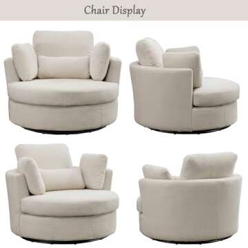 Oversized Swivel Accent Round Chair Modern Chenille Upholstered Sofa Chair with 3 Pillow 360 Swivel Lounge Chair Cozy Club Leisure Chair for Living Room Bedroom Home Office (Chenille Beige)