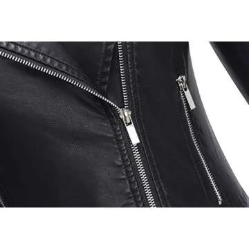 Trendy Faux Leather Moto Biker Jacket for Women