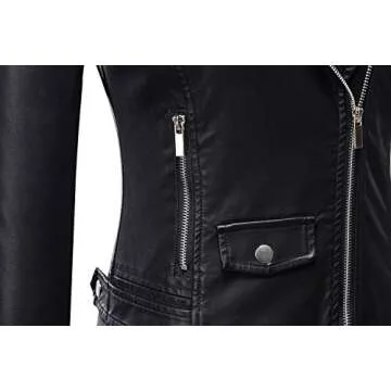 Trendy Faux Leather Moto Biker Jacket for Women