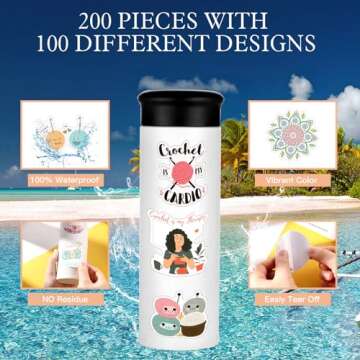 Silipull 200 Pcs Crochet Stickers Vinyl Knitting Themed Stickers Waterproof Sewing Decals for Water ...