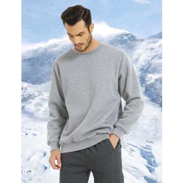 Flygo Men's Warm Fleece Sherpa Lined Casual Pullover Crewneck Sweatshirt T-Shirt (Large, Grey)