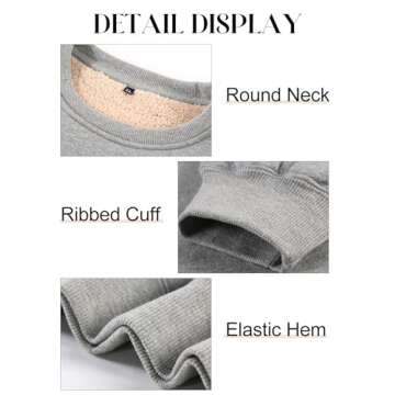 Flygo Men's Warm Fleece Sherpa Lined Casual Pullover Crewneck Sweatshirt T-Shirt (Large, Grey)