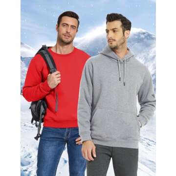 Flygo Men's Warm Fleece Sherpa Lined Casual Pullover Crewneck Sweatshirt T-Shirt (Large, Grey)