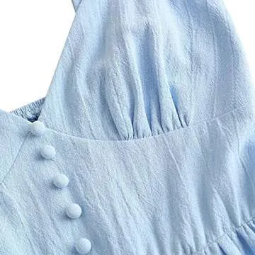 ZAFUL Women's Casual V Neck Summer Mini Dress Spaghetti Strap A-Line Short Dresses Backless Solid Color Sundress (A-f Blue,S)