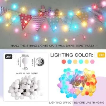 Suddus 33ft USB Pastel String Lights with Timer